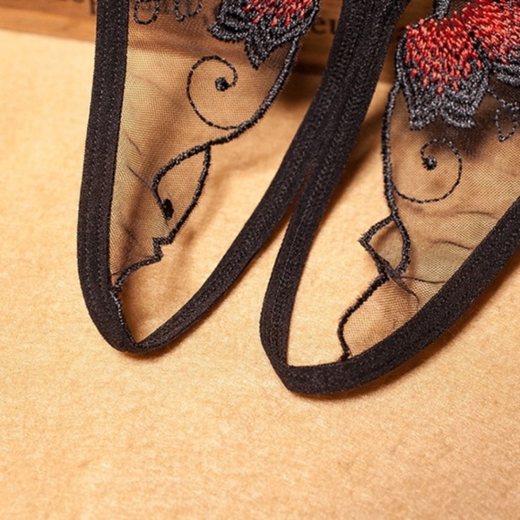 COPY - A Christmas RED beautifully Floral embroidered Crotchless G string/Thong. - Picture 6 of 6